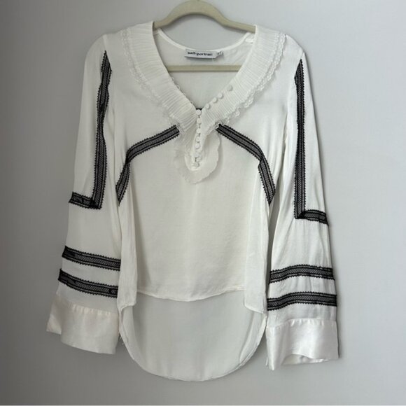 Self-Portrait Monochrome Trimmed Satin Shirt - Picture 3 of 11